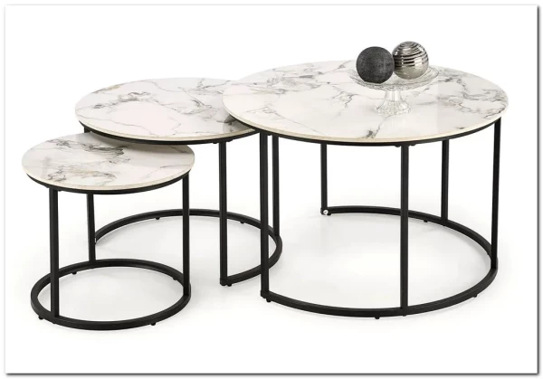 Комплект Halmar GILDA, 3 стола журнальных (белый мрамор/черный)