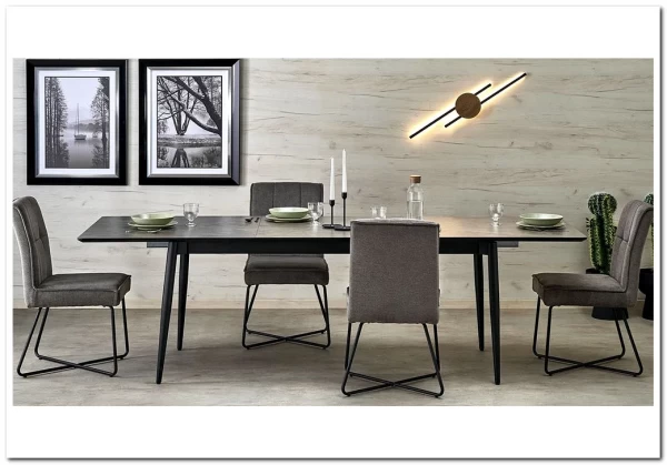 Стол обеденный Halmar CHARLES 180 раскладной (серый мрамор/черный)