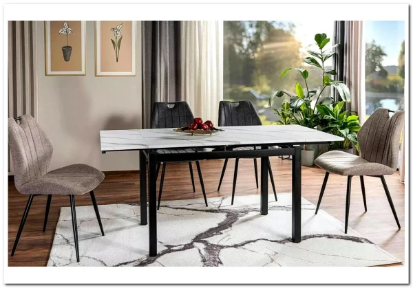 Стол обеденный Signal GD017 110 раскладной (белый мрамор/черный мат)