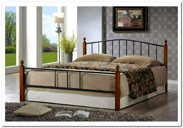 Купить Кровать AT-915 дерево гевея/металл 160*200 (Queen bed), красный дуб/черный с доставкой по России по цене производителя можно в магазине Другая Мебель в Краснодаре