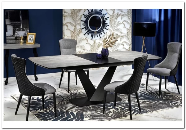 Стол обеденный Halmar VINSTON раскладной темно-серый/черный